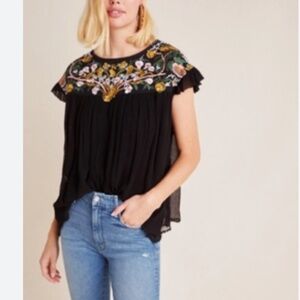 Anthropologie Seen Worn Kept Bethany Embroidered Blouse XS • Boho Chic